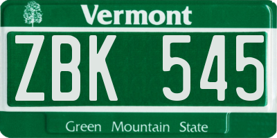 VT license plate ZBK545