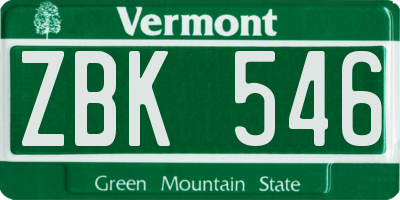 VT license plate ZBK546