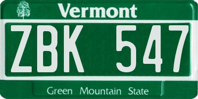 VT license plate ZBK547