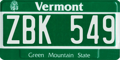 VT license plate ZBK549