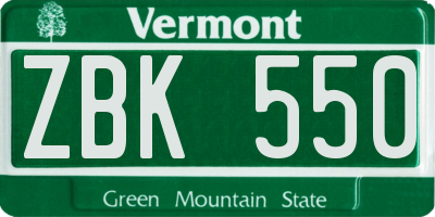 VT license plate ZBK550