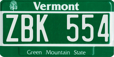 VT license plate ZBK554