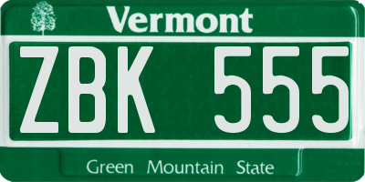 VT license plate ZBK555