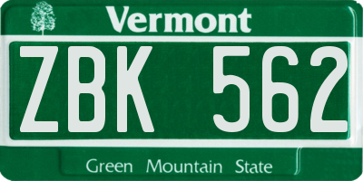 VT license plate ZBK562