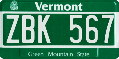 VT license plate ZBK567