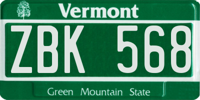 VT license plate ZBK568