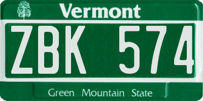 VT license plate ZBK574