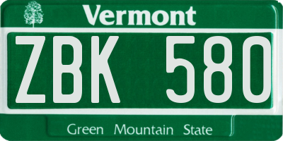 VT license plate ZBK580