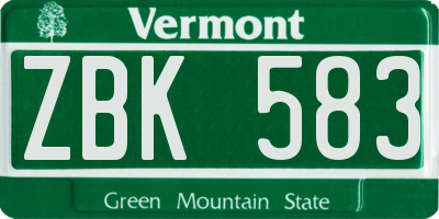 VT license plate ZBK583