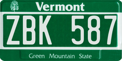 VT license plate ZBK587