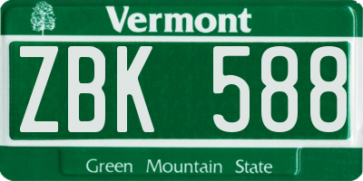 VT license plate ZBK588