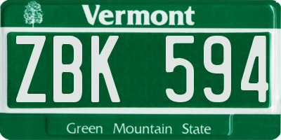 VT license plate ZBK594