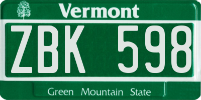 VT license plate ZBK598
