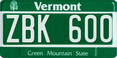 VT license plate ZBK600