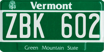 VT license plate ZBK602