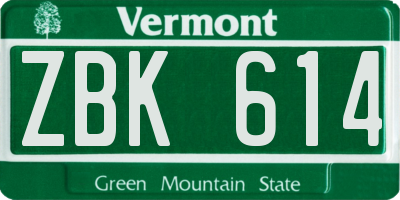 VT license plate ZBK614