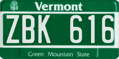VT license plate ZBK616