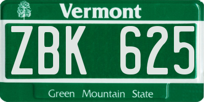 VT license plate ZBK625