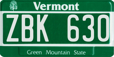 VT license plate ZBK630