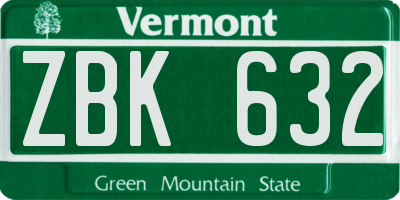 VT license plate ZBK632