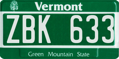 VT license plate ZBK633