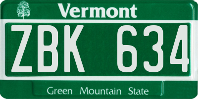 VT license plate ZBK634