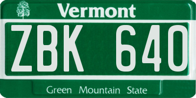 VT license plate ZBK640