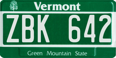 VT license plate ZBK642