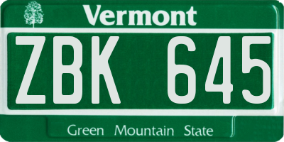 VT license plate ZBK645