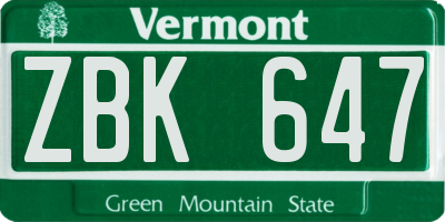 VT license plate ZBK647