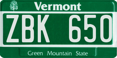 VT license plate ZBK650