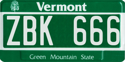 VT license plate ZBK666