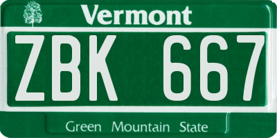 VT license plate ZBK667
