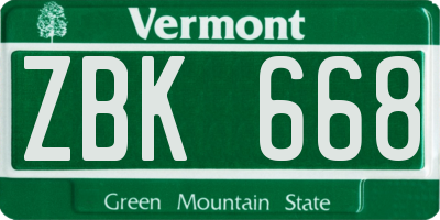 VT license plate ZBK668