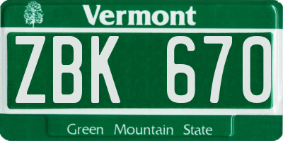 VT license plate ZBK670