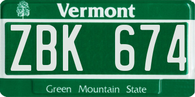 VT license plate ZBK674