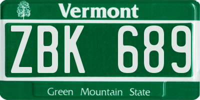 VT license plate ZBK689