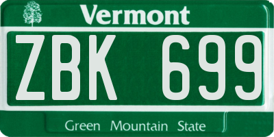 VT license plate ZBK699