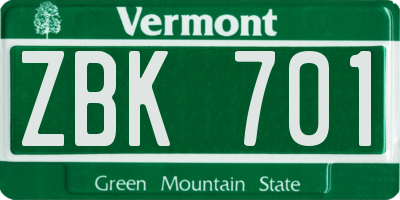 VT license plate ZBK701