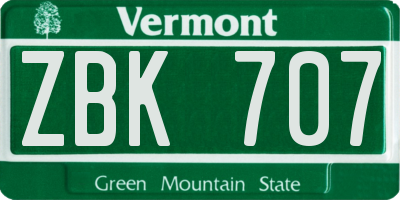 VT license plate ZBK707
