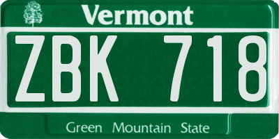 VT license plate ZBK718