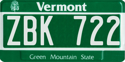 VT license plate ZBK722