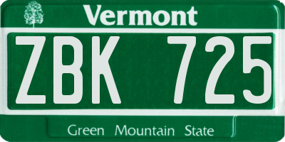 VT license plate ZBK725