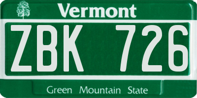 VT license plate ZBK726