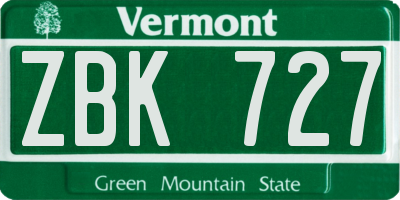 VT license plate ZBK727