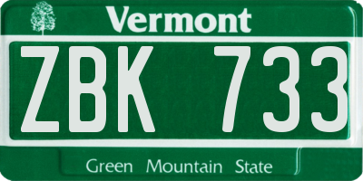 VT license plate ZBK733