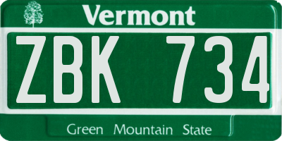 VT license plate ZBK734