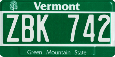 VT license plate ZBK742