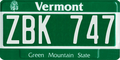 VT license plate ZBK747