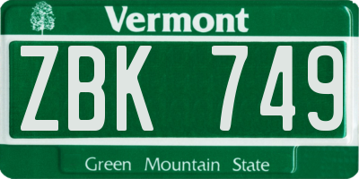 VT license plate ZBK749